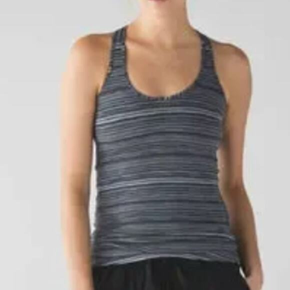 LULULEMON Grey Stripe Cool Racerback Tank Top Size 4 - Picture 1 of 5
